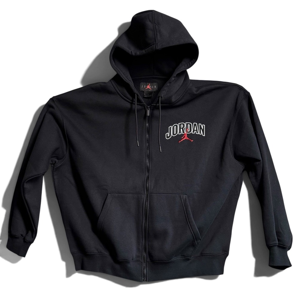 Jordan Brooklyn Fleece Mens Oversized Full Zip Hoodie Black Red Wordmark XL NWT
